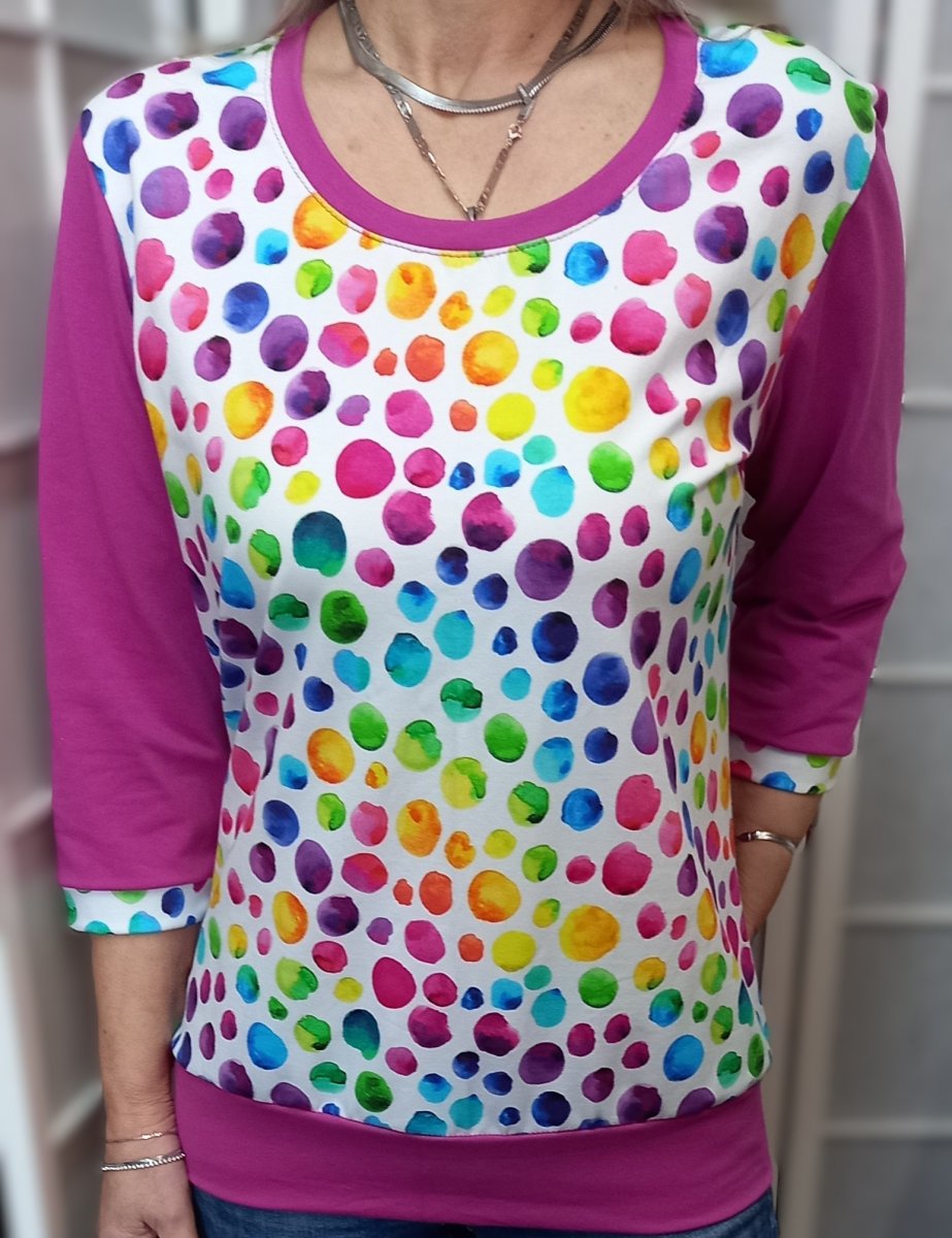 Tričko s 3/4 rukávem - kolečka na bílé (bavlna)