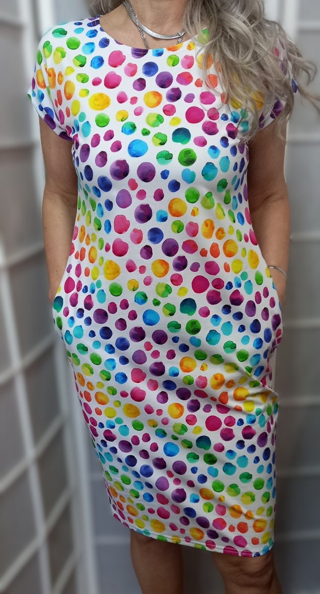 Šaty s kapsami - kolečka na bílé (bavlna)