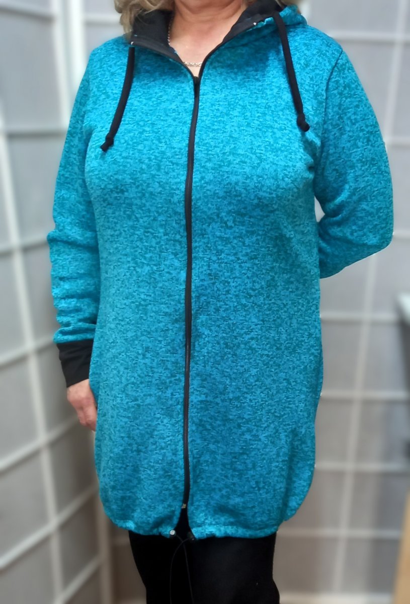 Stylový kabátek ze svetroviny s kapucí - barva smaragdová (svetrovina)