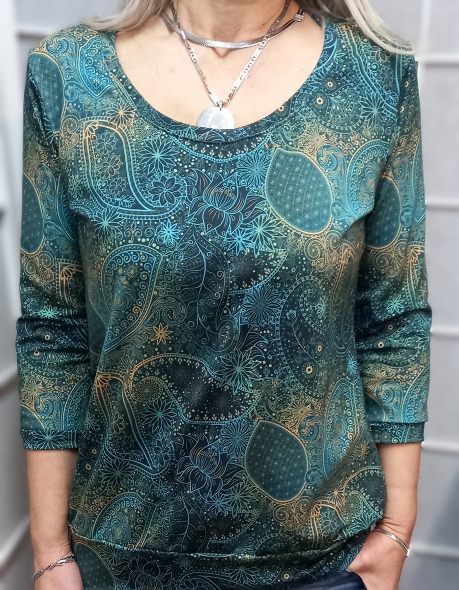 Tričko s 3/4 rukávem - kašmírový vzor (bavlna)