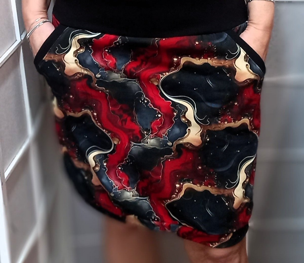 Sukně - červený mramor (bavlna)