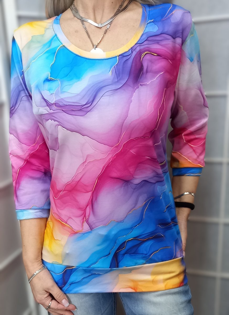 Tričko s 3/4 rukávem - duhový dým (bavlna)