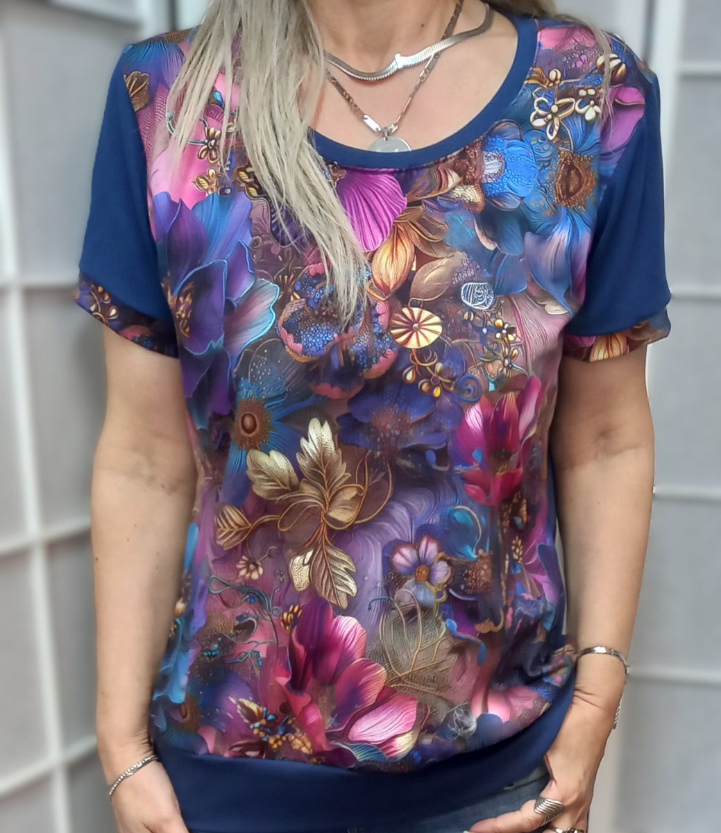 Tričko - modrofialové květy (bavlna)