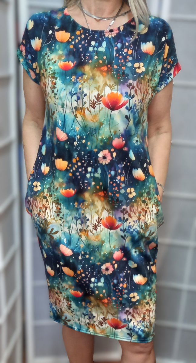 Šaty s kapsami - luční kvítí (bavlna)