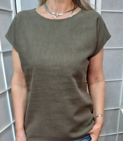 Halenka z přírodního lnu - barva khaki, velikost S/M ~ LETNÍ VÝPRODEJ ~