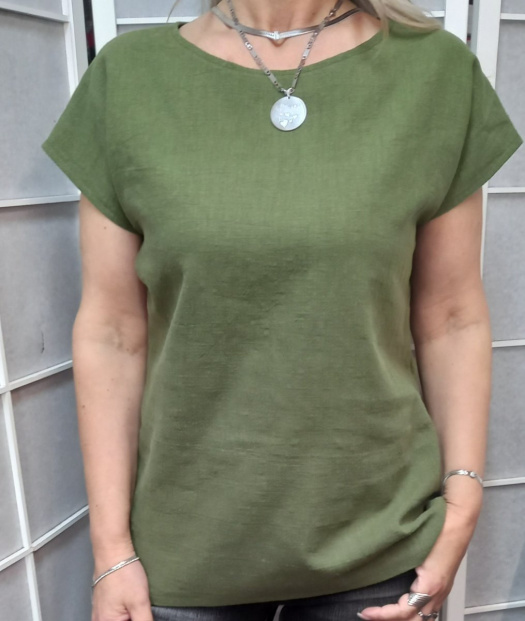 Halenka z přírodního lnu - barva zelená, velikost L/XL ~ LETNÍ VÝPRODEJ ~