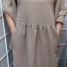 Lněné šaty s kapsami - barva světle hnědá, velikost 2XL ~ LETNÍ VÝPRODEJ ~