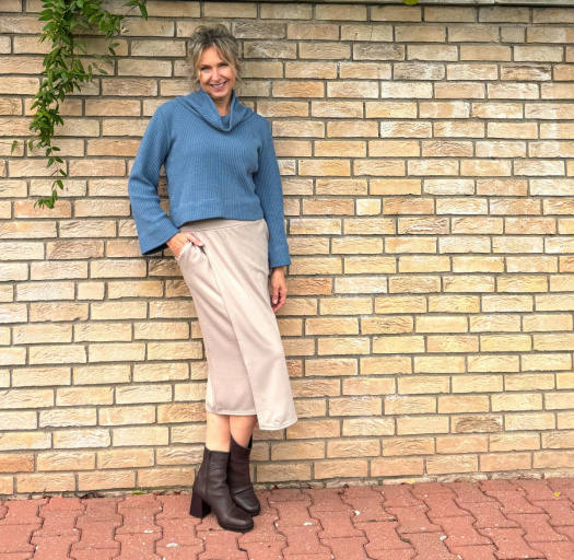 Překládaná midi sukně béžová