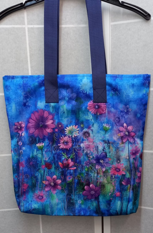 TAŠKA z kočárkoviny - Růžové kvítky na tyrkysu