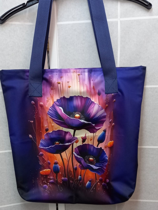 TAŠKA z kočárkoviny - Fialové máky