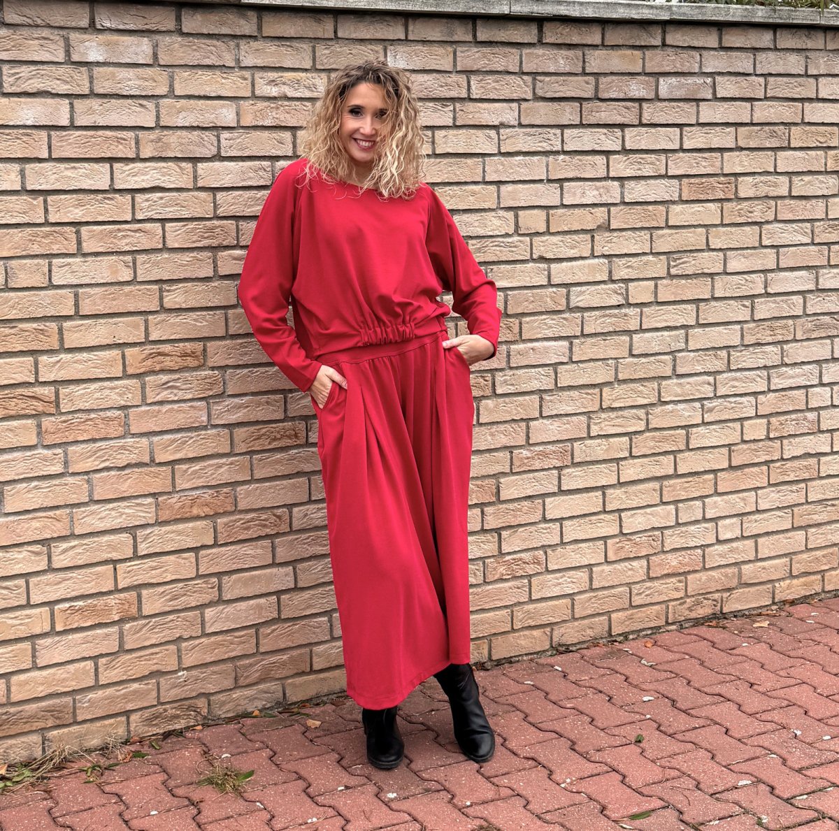 Kalhotová sukně maxi tmavě červená