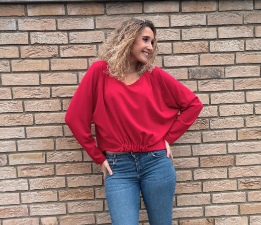 Volná tunika s gumou tmavě červená