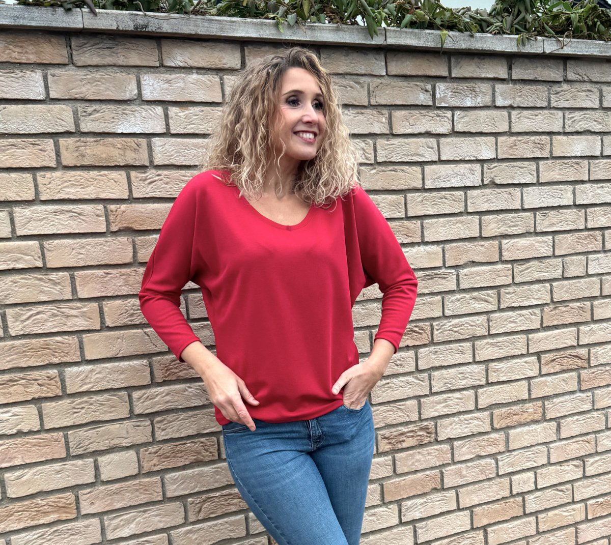 Volný top V výstřih tmavě červená