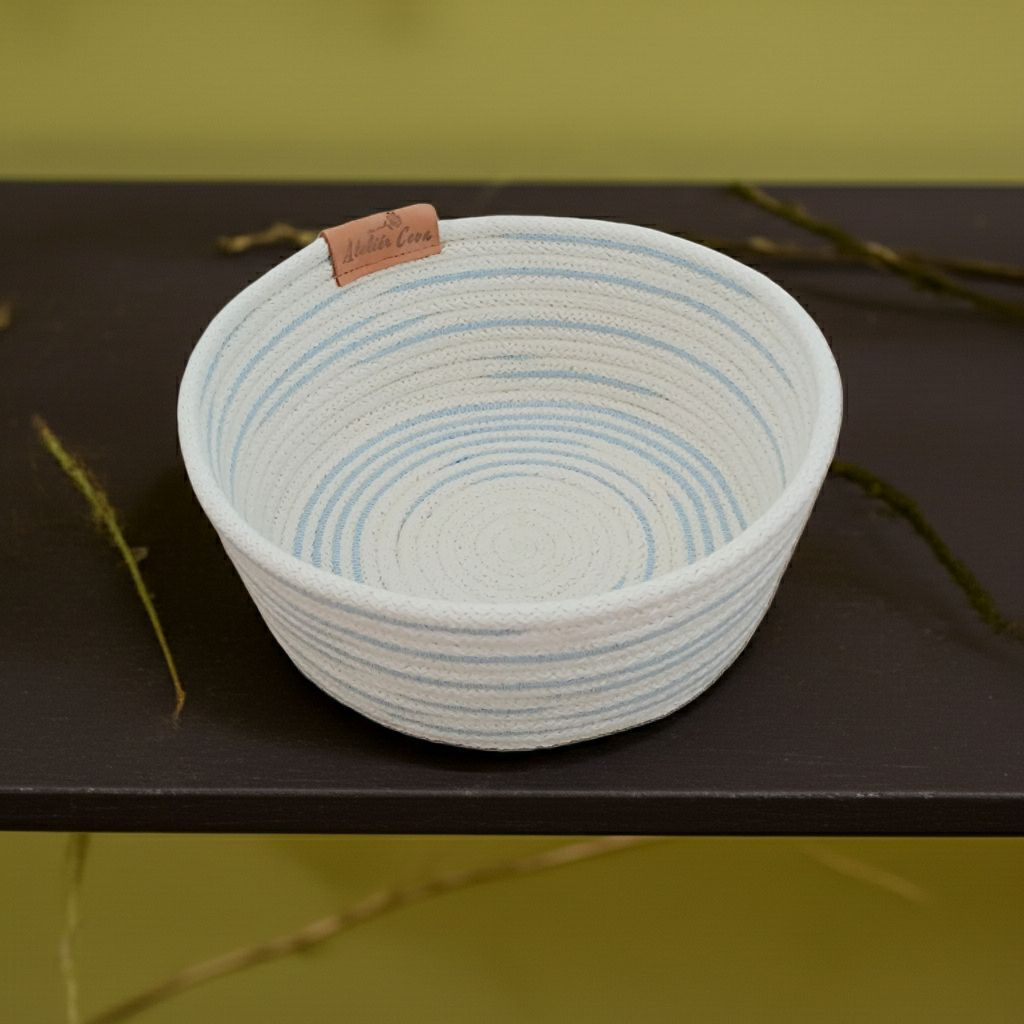 Šitá miska ecru se světle modrou