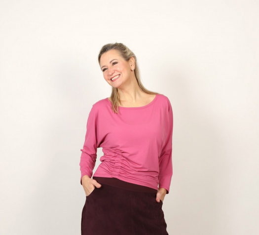 Tunika s nabíráním růžová dlouhý rukáv