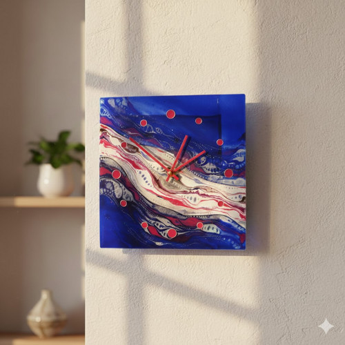 Skleněné hodiny - Modrá laguna (ruční malba 25x25)