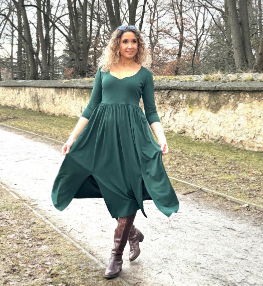 Šaty s rozparky tmavě zelené