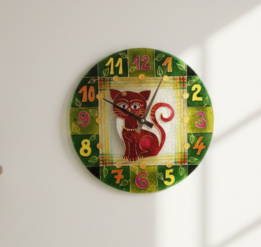 Skleněné hodiny „Barevná kočka