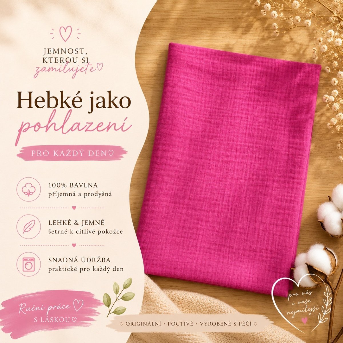 Plena - mušelín - barva růžová