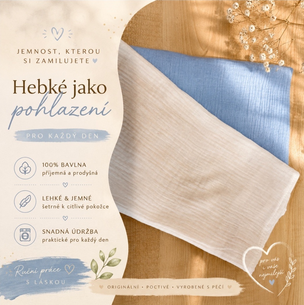Sada plen - mušelín - barva bílá + modrá