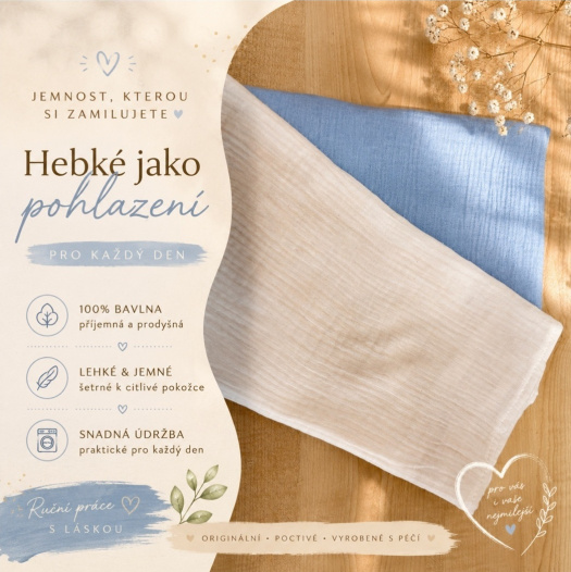 Sada plen - mušelín - barva bílá + modrá