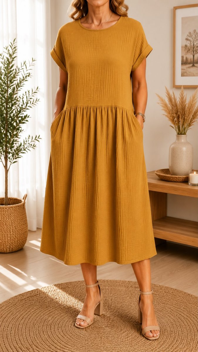 Mušelínové šaty hořčicové - velikost S - XL