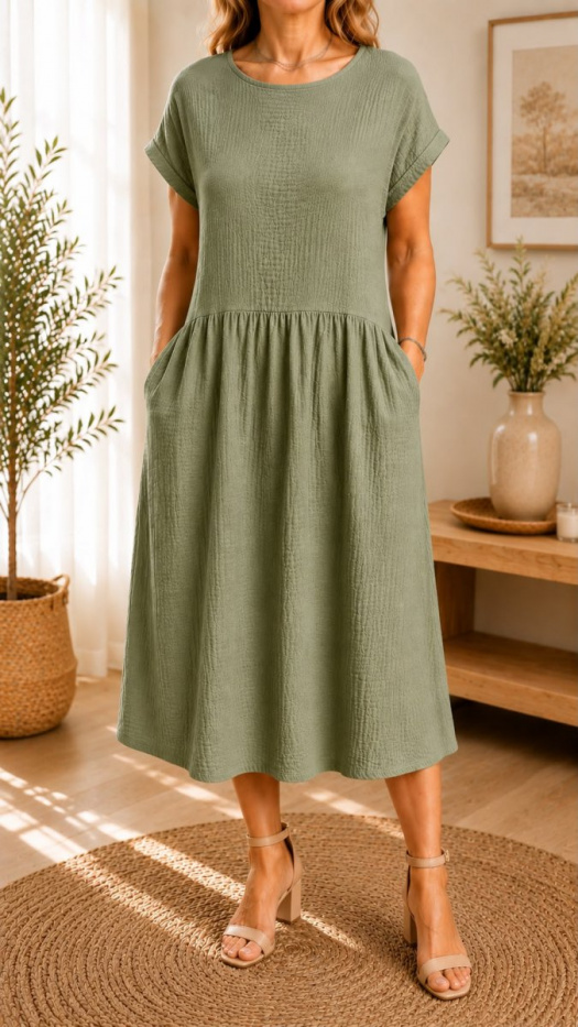 Mušelínové šaty khaki - velikost 2XL - 3XL