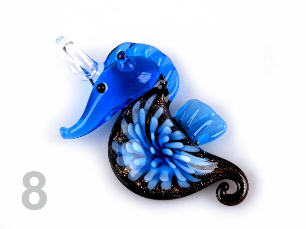 Přívěsek skleněný mořský koník 30x60x5mm