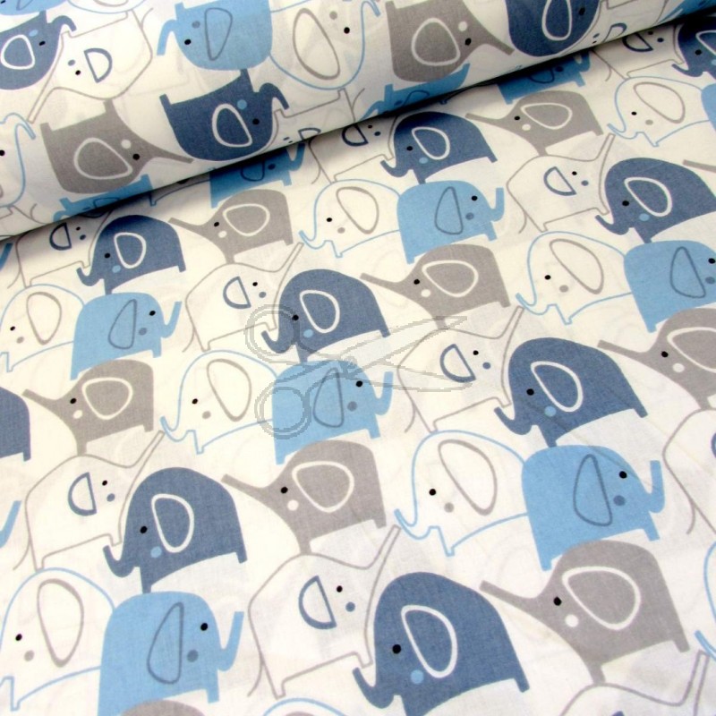 Bavlněná látka - metráž - slon modrošedý - š. 160 cm