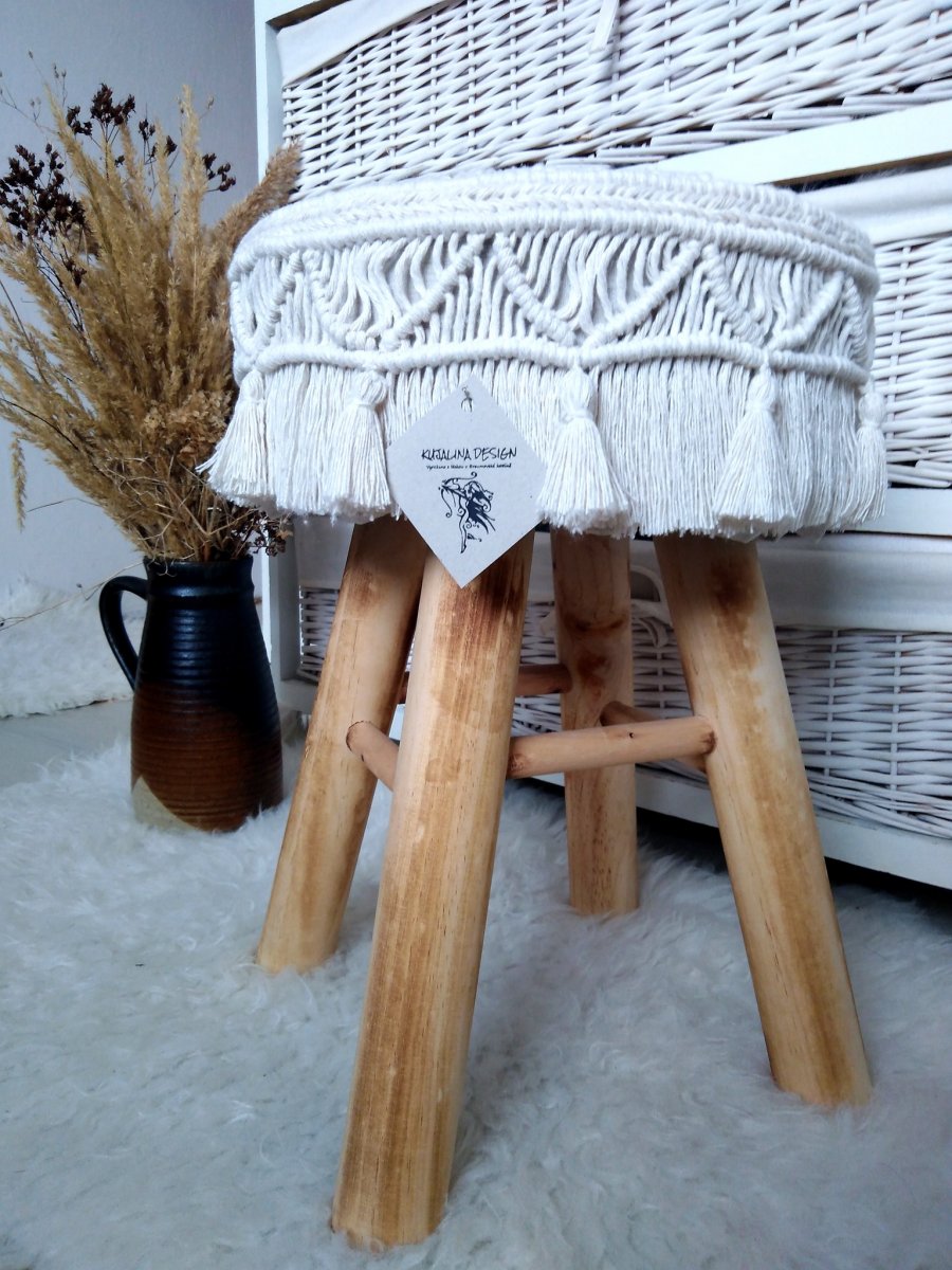Macramé taburet/stolička, naturalní barva