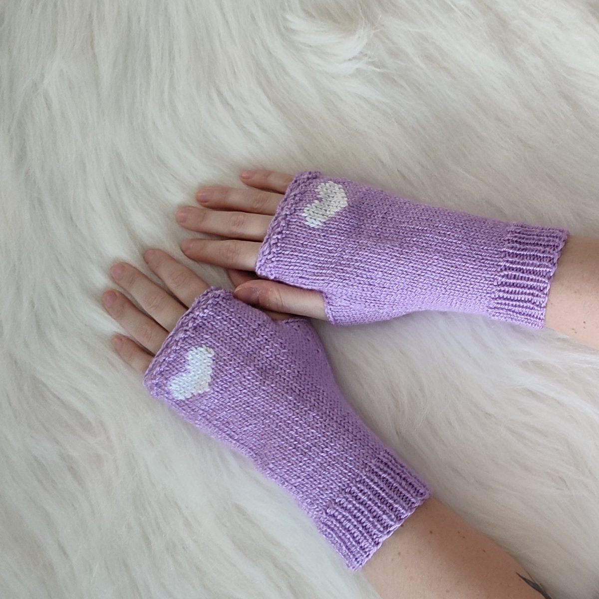 Rukavice bezprstové - Srdcovky levandulové