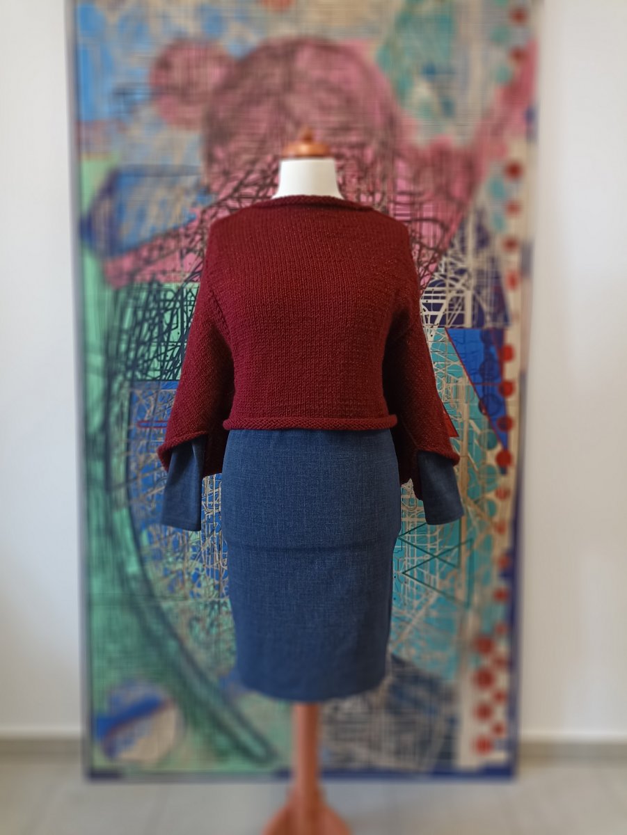 Svetr - barva vínová s lurexem, velikost UNI