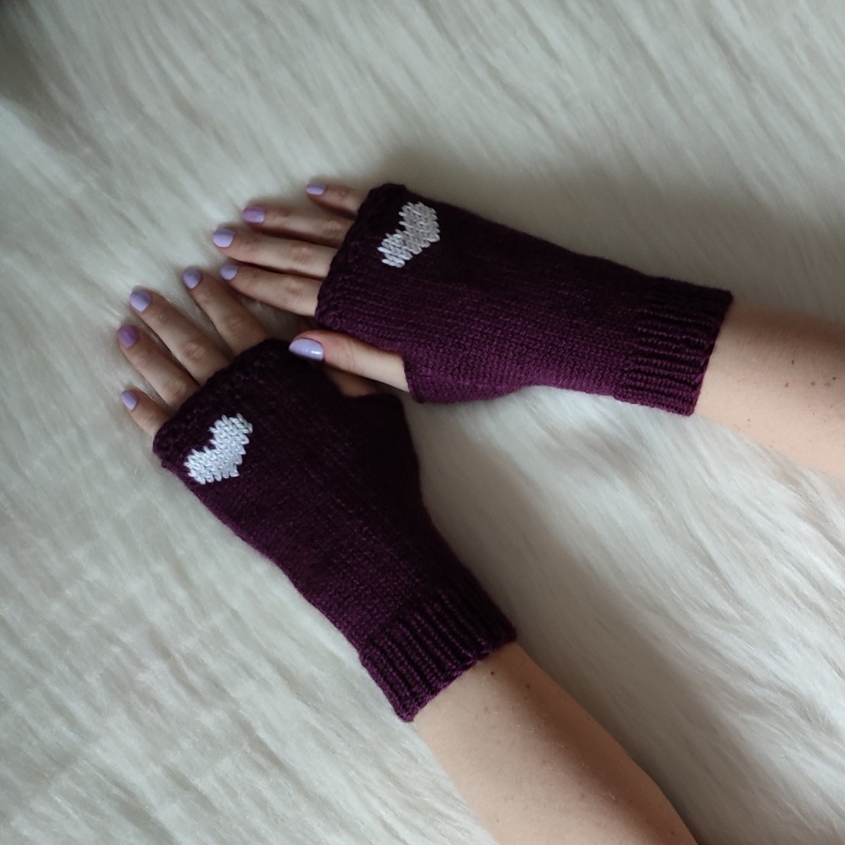 Rukavice bezprstové - Srdcovky lilkové