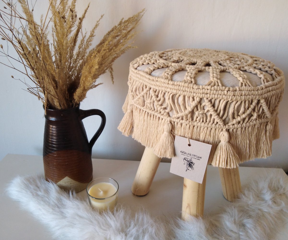 Macramé taburet/stolička 