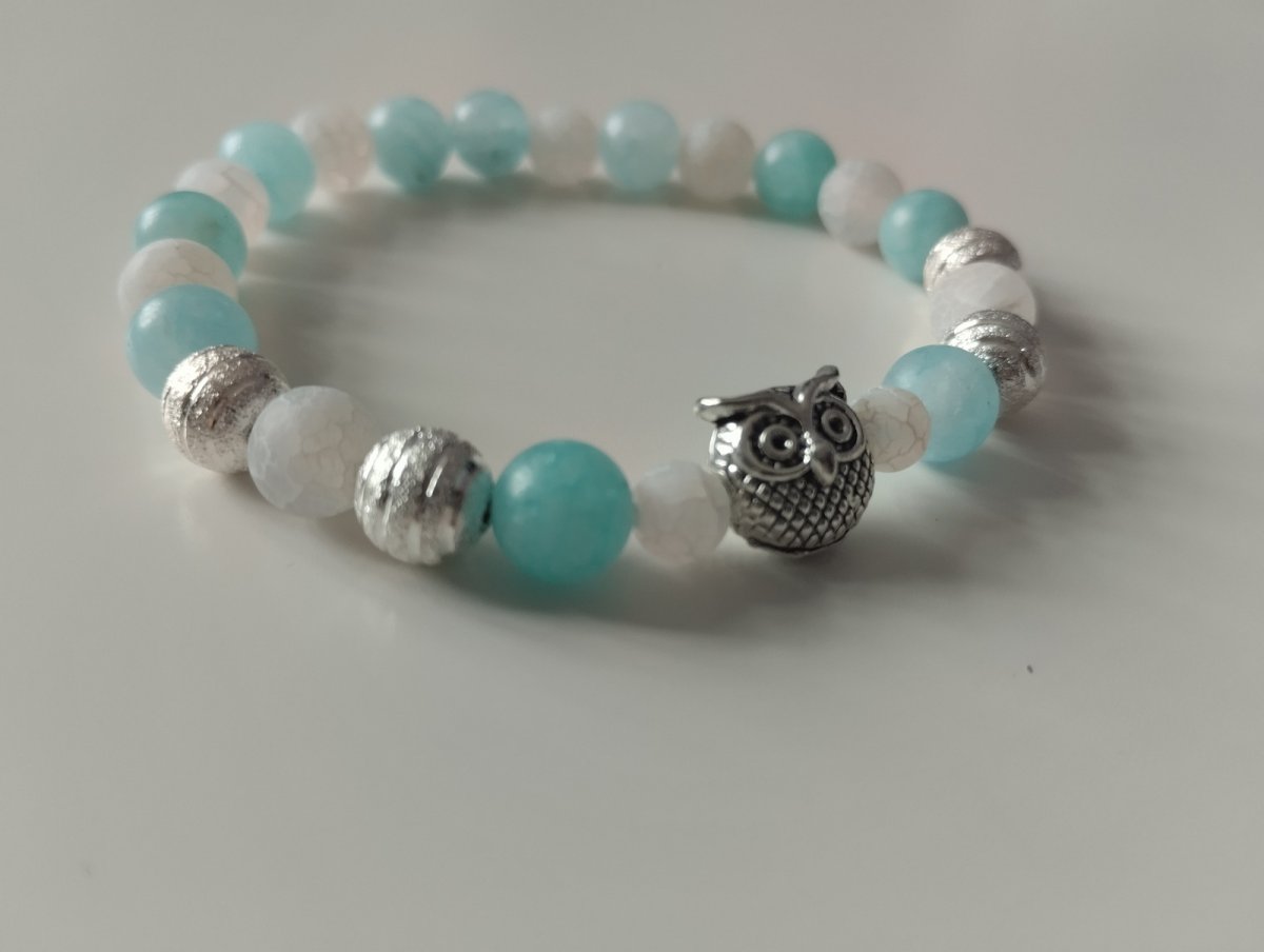 Náramek se sovičkou jadeit+achát