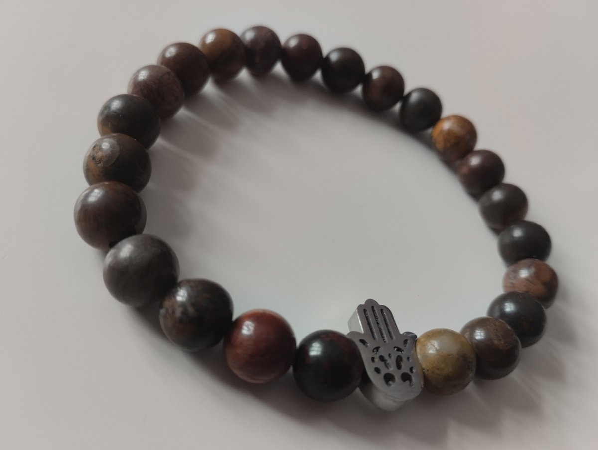 Náramek jaspis picasso s rukou Fátima