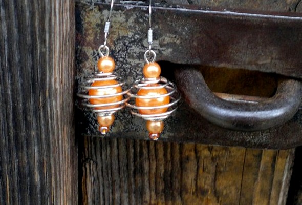 Oranžové spirály -náušnice