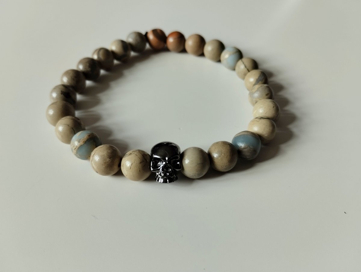 Náramek z minerálu jaspis aqua terra s lebkou