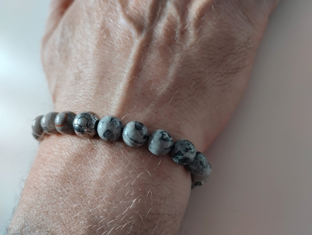 Náramek z minerálu jaspis  s nerezovým míčem