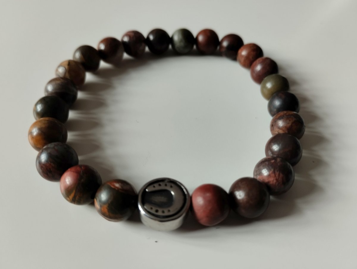 Náramek z minerálu jaspis piccaso s podkovou/koněm