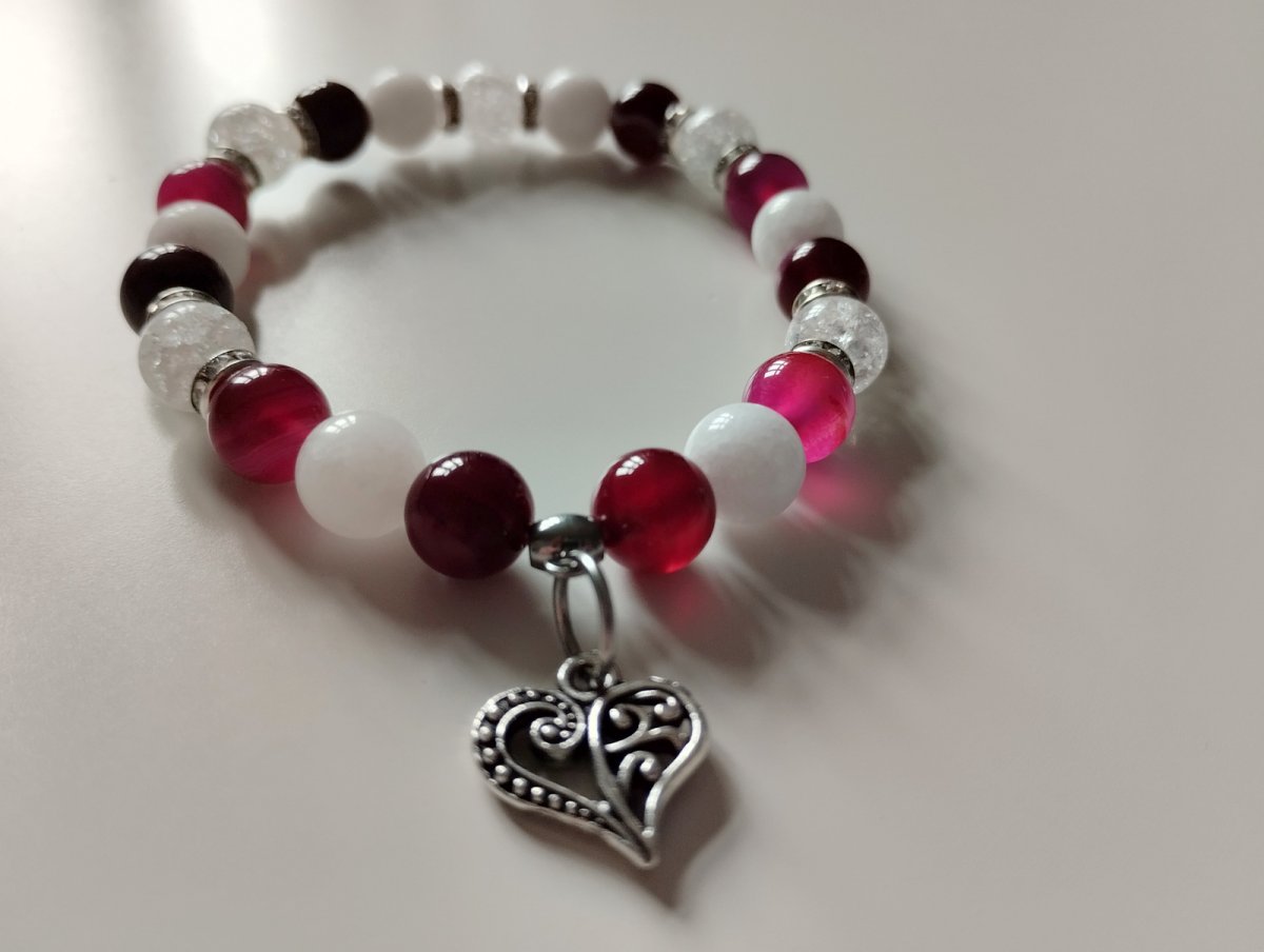 Náramek se srdíčkem z achátu a jadeitu
