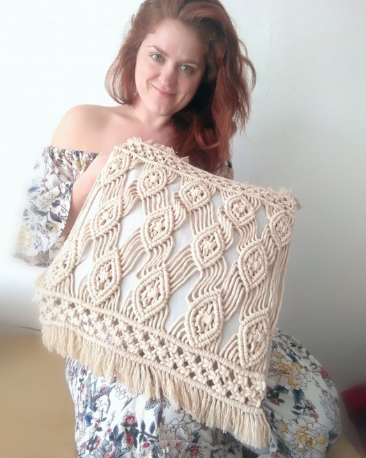 Macramé potah na polštářek 40x40 cm, béžový