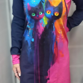 Mikinové šaty s kapucí - dvě kočky (bavlna)