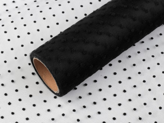 Tyl dekorační puntíky šíře 50 cm - černá (50cm)