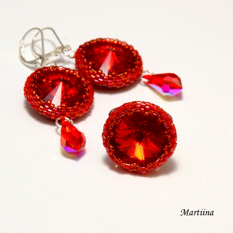 Červené rivolkové náušničky s prstýnkem