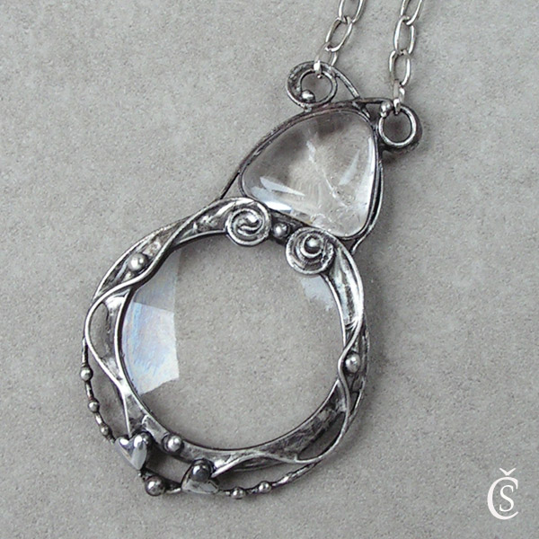 Srdíčková lupa - Křišťál, Hematit