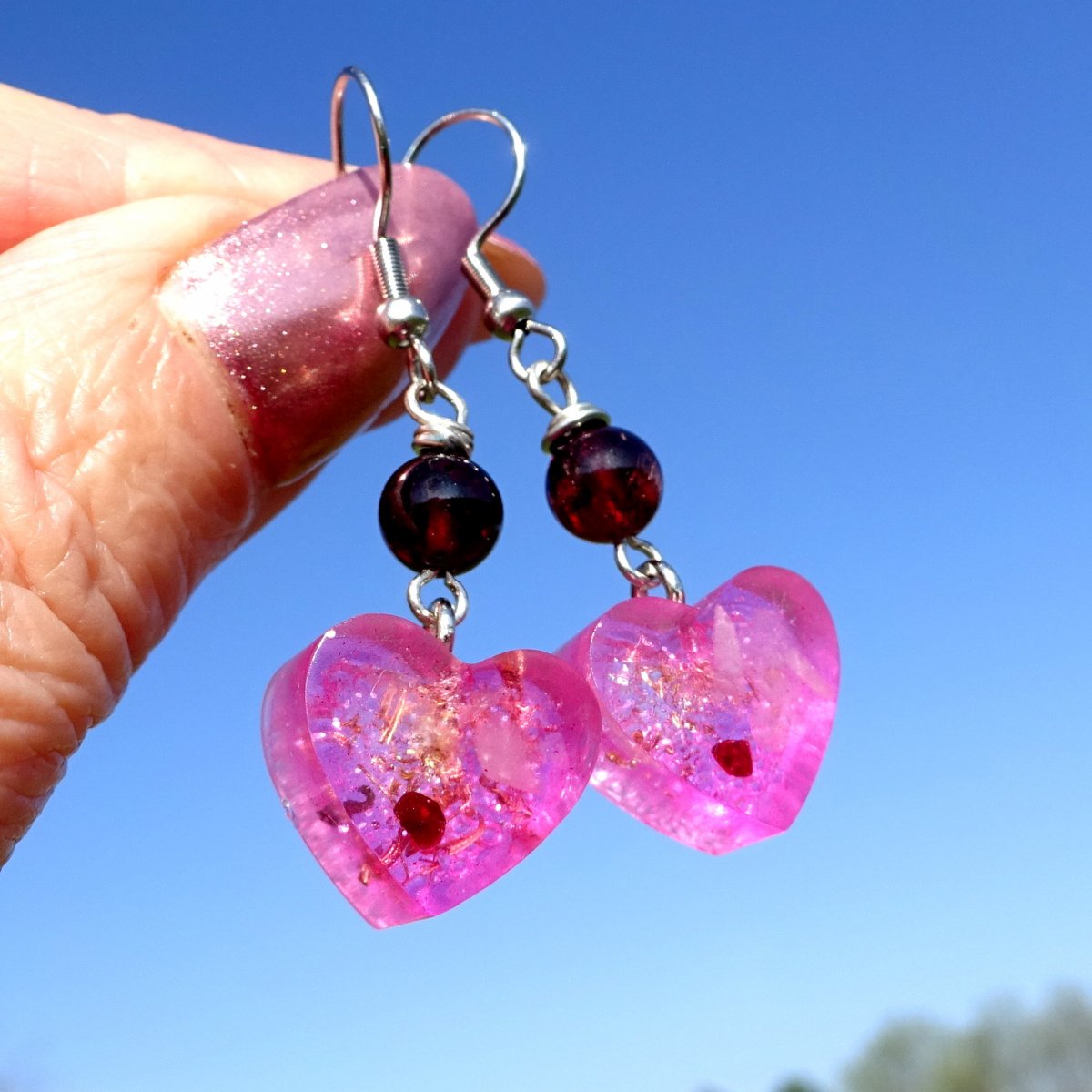 Orgonit náušnice * Růženín s Granáty pro Lásku