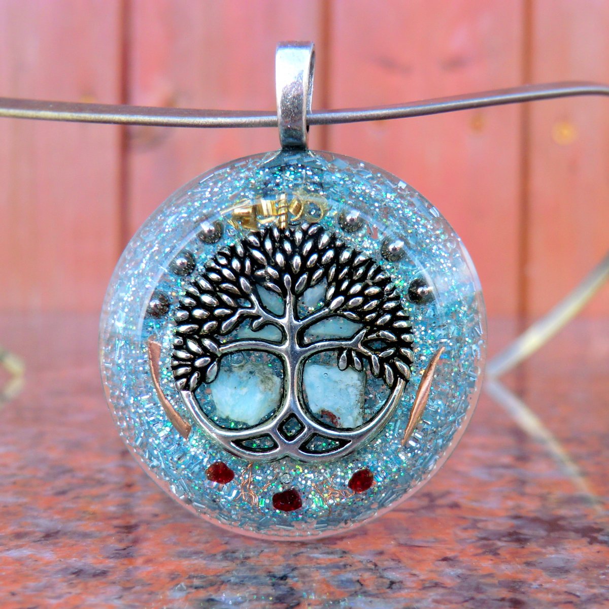 Strom Života *7*  Amulet * Larimar s granáty