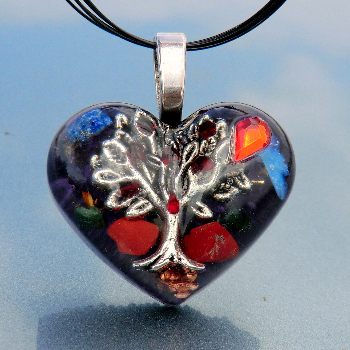 Orgonitový Amulet * Strom Života s granátky* černý