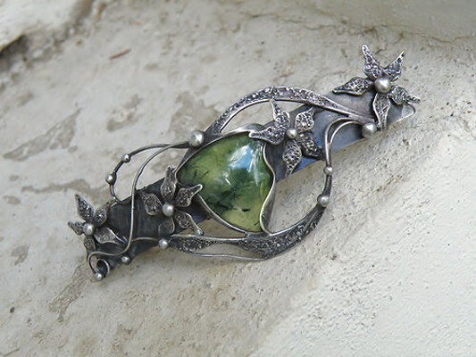 Luční...(Prehnit s Turmalínem) vlasová spona
